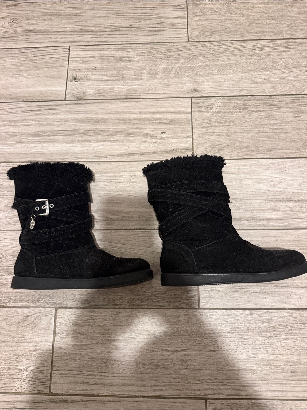 G by Guess Black Faux-Suede Mid-Calf Winter Boots with Fur Cuff
